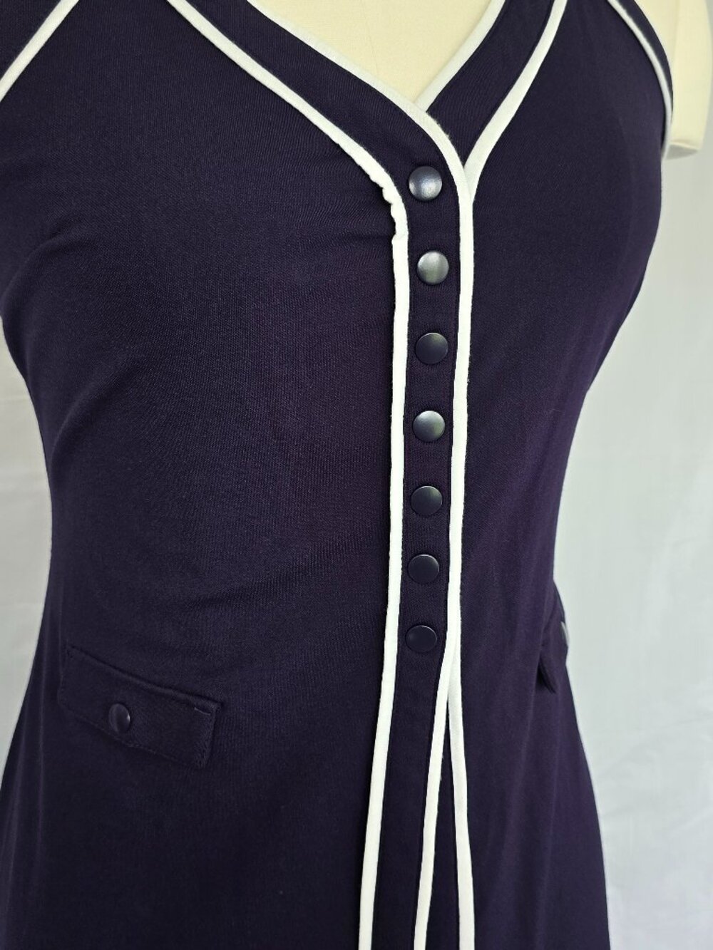 NWT Anthropologie Maeve Navy Contrast Piping Long Duster Dress L